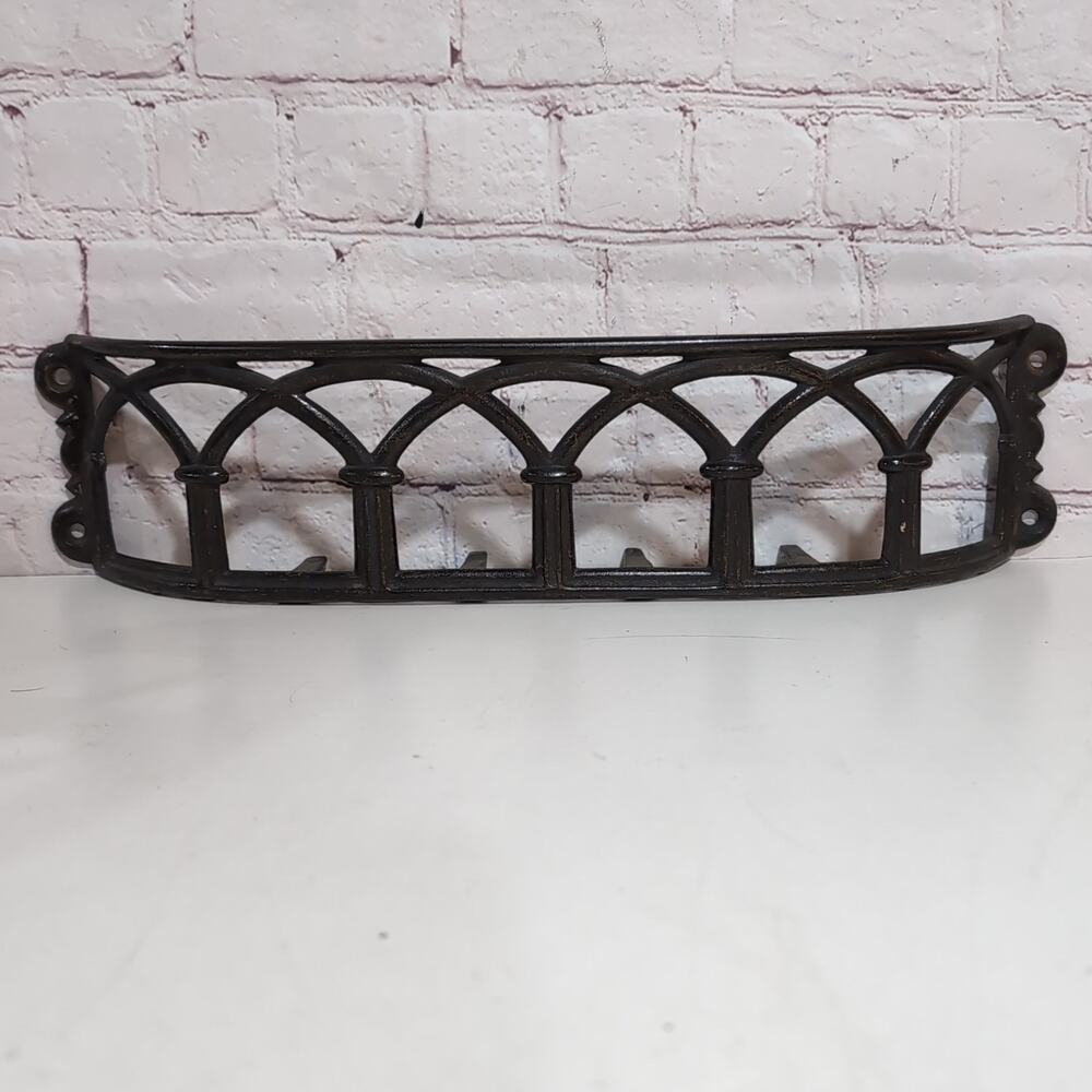 Vintage Cast Iron Pew Bible Hymnal Book Holder Wall Rack Art Deco Architectural